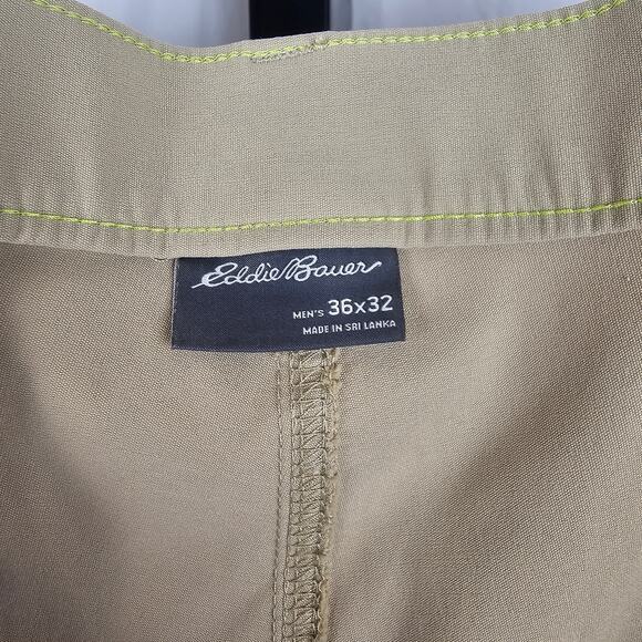 Eddie Bauer Nylon Stretch Tech Pants 36x32 Tan Khaki Outdoor Performance NWOT - Picture 2 of 5